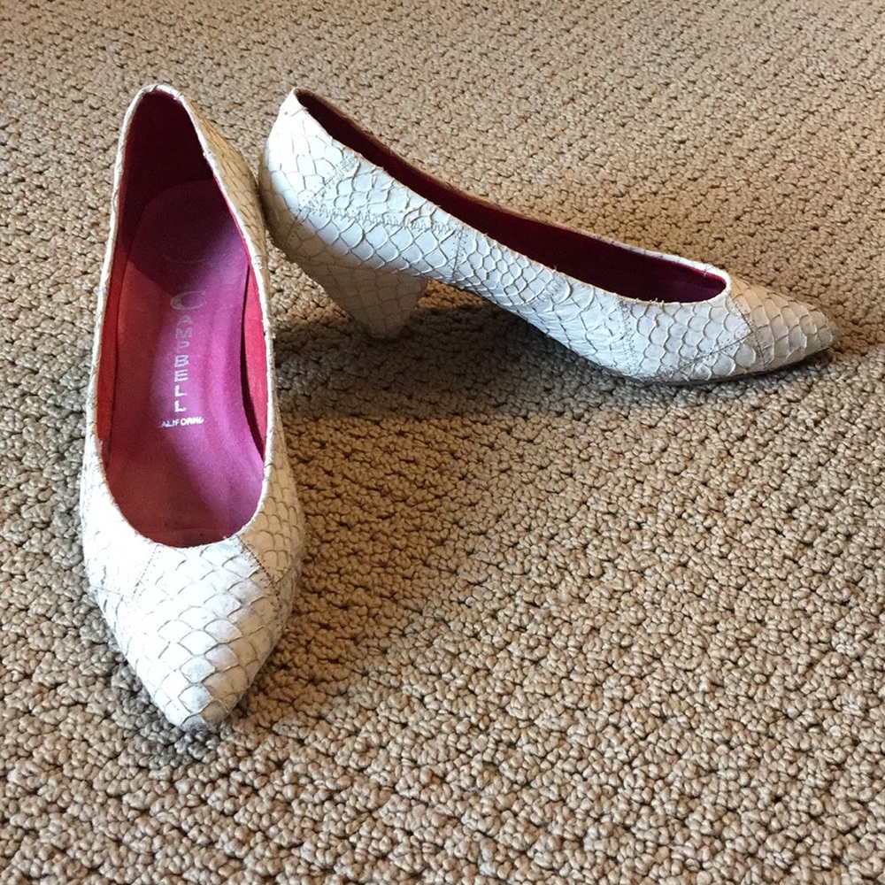 Jeffrey Campbell white python kitten heels